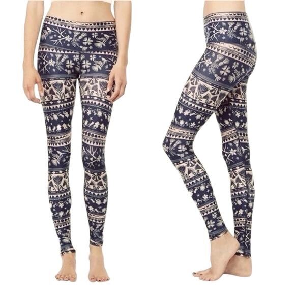 TEEKI Moon Flower Hot Pant Buttery Soft Leggings Navy Blue & Cream Size S - Picture 1 of 8